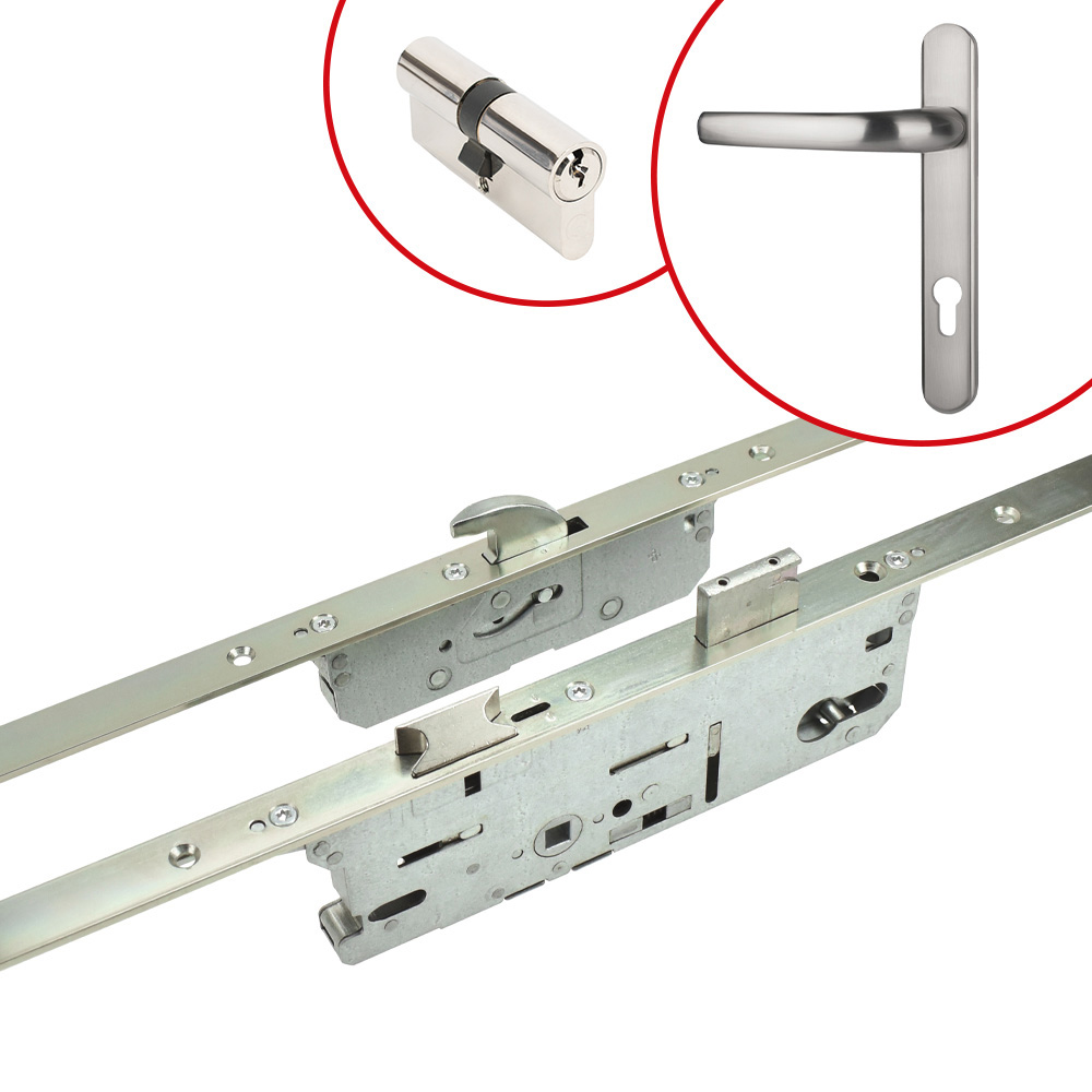 Fuhr Front Door Lock Kit with Cylinder & Alpine Door Handle - Enduro Steel (For 56mm Doors)